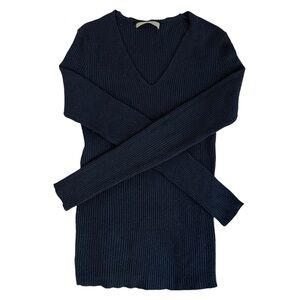 Active USA Navy Blue V-Neck Ribbed Sweater